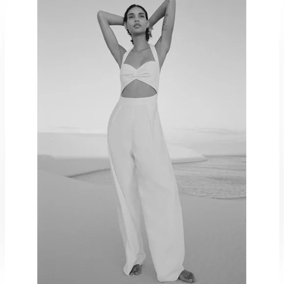 Zara LINEN BLEND CUT OUT JUMPSUIT